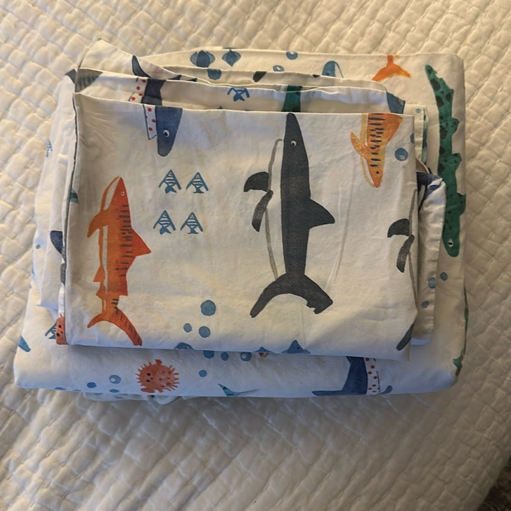 pottery barn shark full sheet set